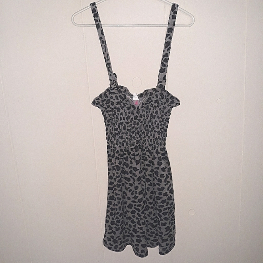 Women’s gray black leopard dress mini sleeveless beach pool coverup summer party